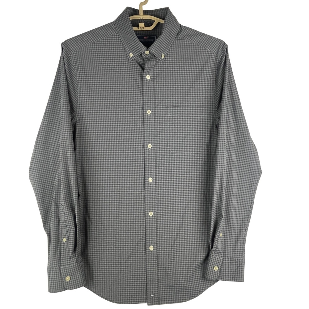 Vineyard Vines Performance Shirt Men S Grey Gingham Classic Fit Button Down